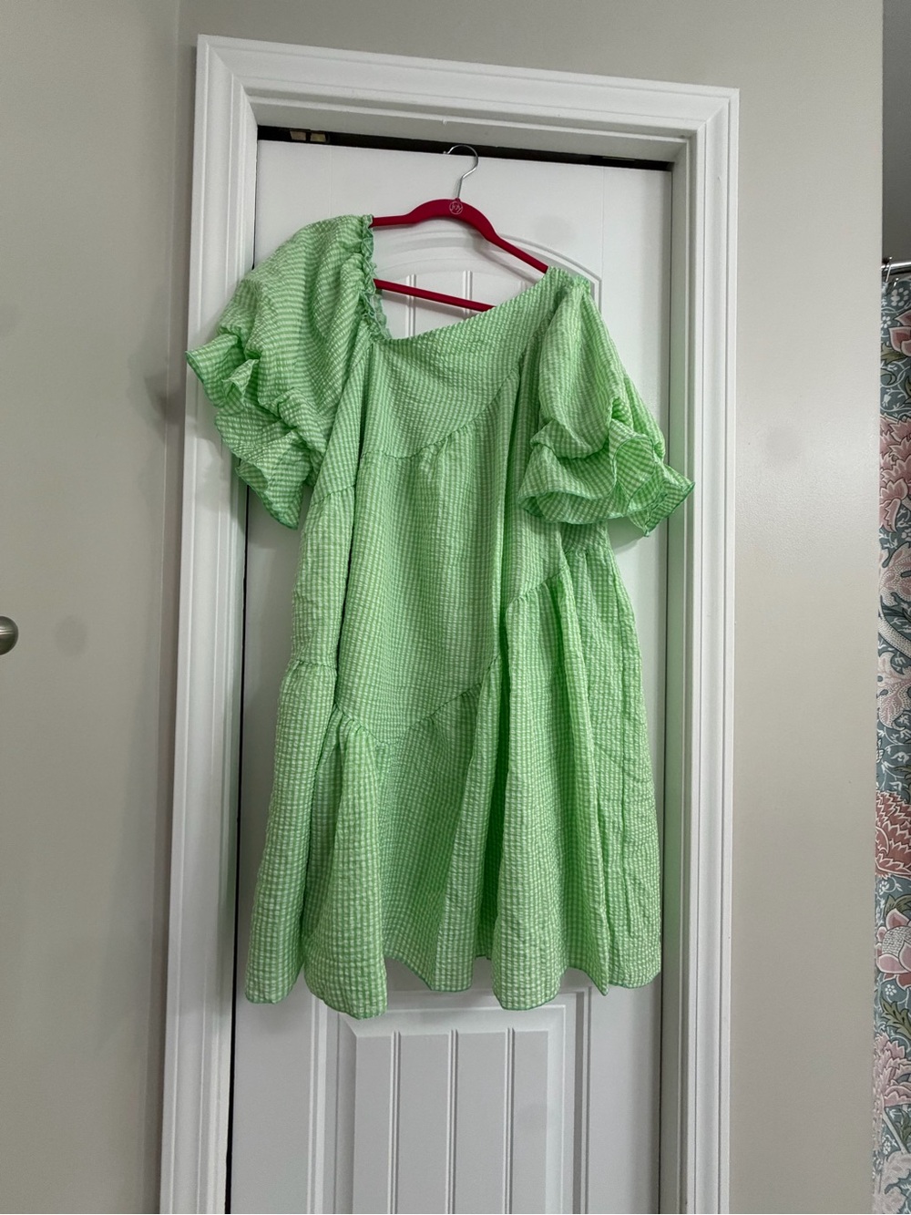 Light Green Puff Sleeve Tiered Dress